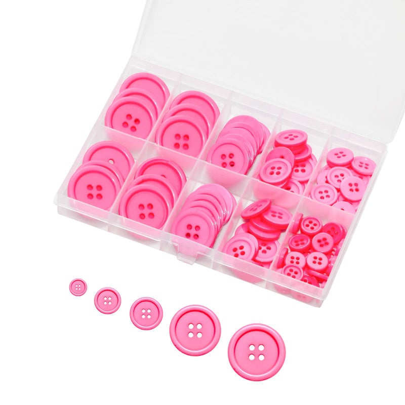 Lilaly 100 pcs Buttons for Crafts Buttons, Button DIY Buttons, Mixed Sewing Buttons, 5 Sizes of Round Mixed Buttons Suitable for for Crafts, Coats, Shirts, Pants, Shorts and More(Rose Red) - Image 1